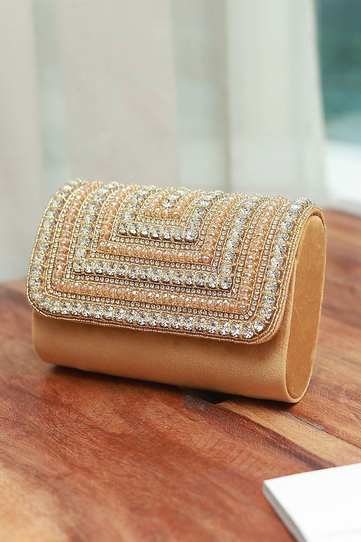 Gold Suede Handcrafted Structured Bags by THE TAN CLAN at Pernia's Pop Up Shop