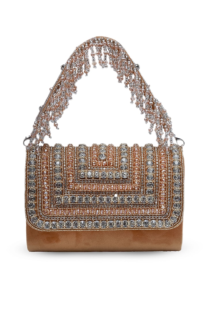 Gold Suede Handcrafted Structured Bags by THE TAN CLAN at Pernia's Pop Up Shop