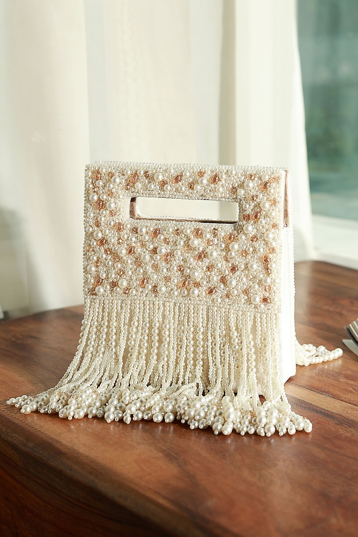 White Suede Handcrafted Structured Bags by THE TAN CLAN at Pernia's Pop Up Shop