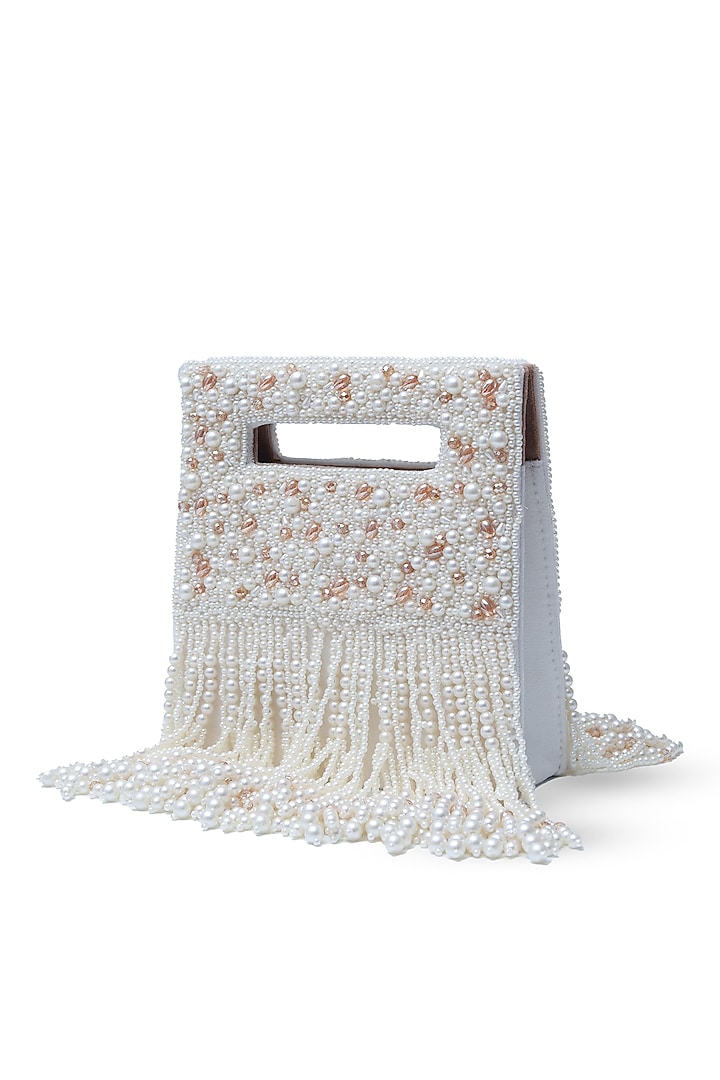 White Suede Handcrafted Structured Bags by THE TAN CLAN at Pernia's Pop Up Shop
