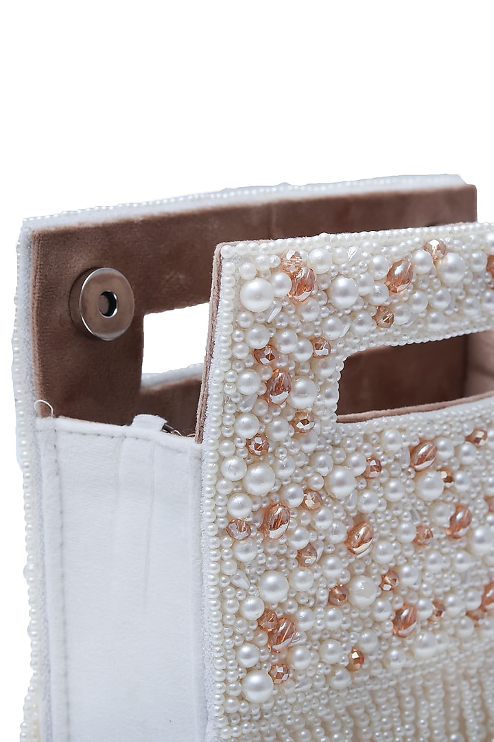White Suede Handcrafted Structured Bags by THE TAN CLAN at Pernia's Pop Up Shop