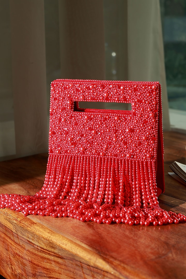 Red Suede Handcrafted Structured Bags by THE TAN CLAN at Pernia's Pop Up Shop