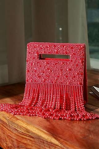 Red Suede Handcrafted Structured Bags by THE TAN CLAN