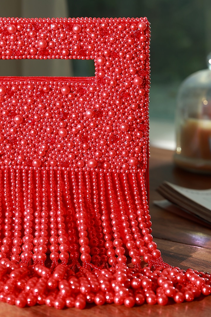 Red Suede Handcrafted Structured Bags by THE TAN CLAN at Pernia's Pop Up Shop