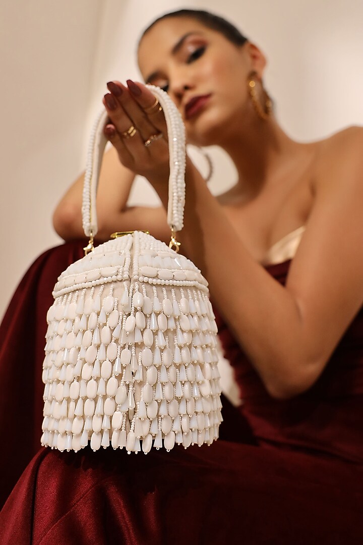 White Suede Handcrafted Structured Bags by THE TAN CLAN at Pernia's Pop Up Shop