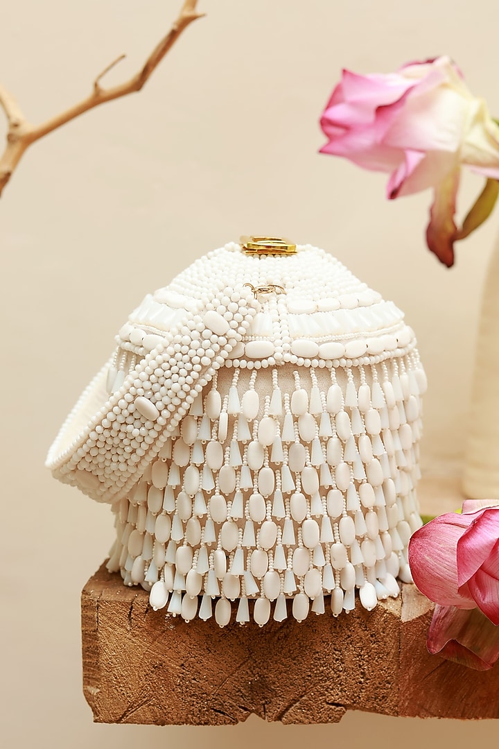 White Suede Handcrafted Structured Bags by THE TAN CLAN at Pernia's Pop Up Shop
