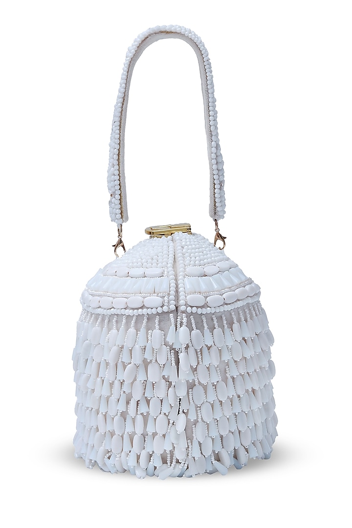White Suede Handcrafted Structured Bags by THE TAN CLAN at Pernia's Pop Up Shop