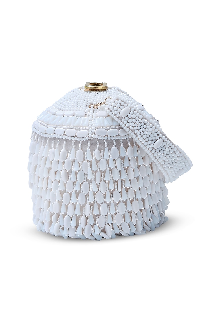 White Suede Handcrafted Structured Bags by THE TAN CLAN at Pernia's Pop Up Shop