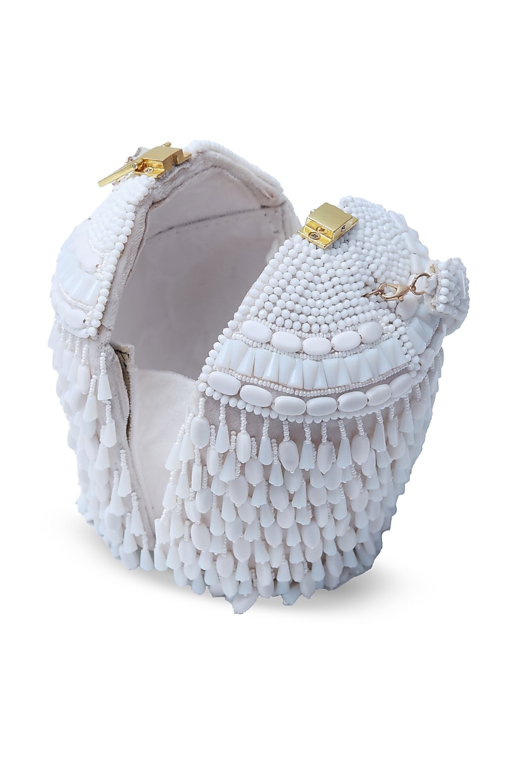 White Suede Handcrafted Structured Bags by THE TAN CLAN at Pernia's Pop Up Shop