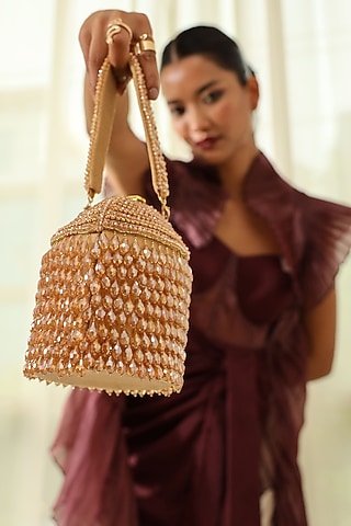 Gold Suede Handcrafted Structured Bags by THE TAN CLAN