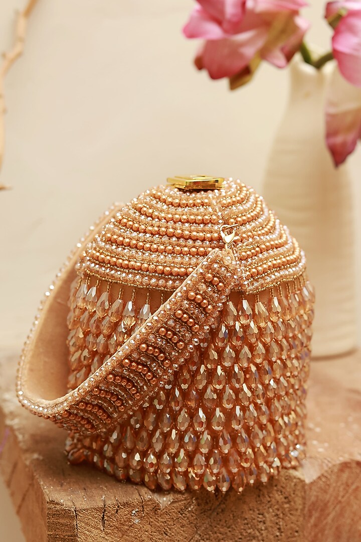 Gold Suede Handcrafted Structured Bags by THE TAN CLAN at Pernia's Pop Up Shop