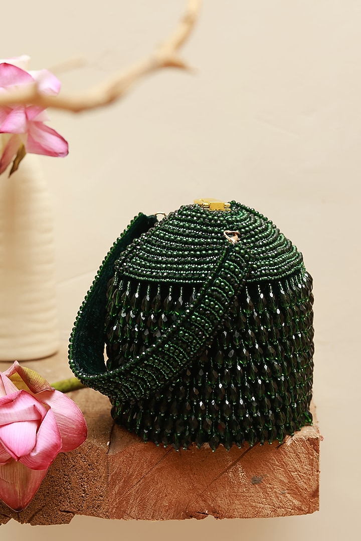 Green Suede Handcrafted Structured Bags by THE TAN CLAN at Pernia's Pop Up Shop