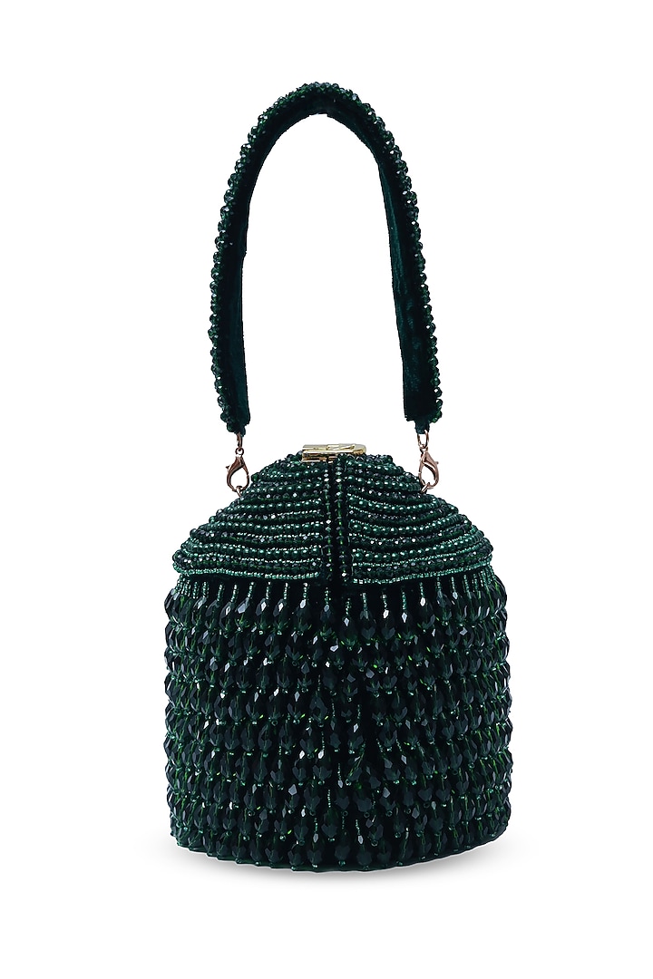 Green Suede Handcrafted Structured Bags by THE TAN CLAN at Pernia's Pop Up Shop