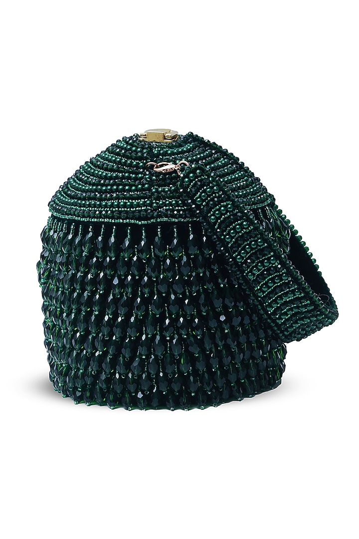 Green Suede Handcrafted Structured Bags by THE TAN CLAN at Pernia's Pop Up Shop
