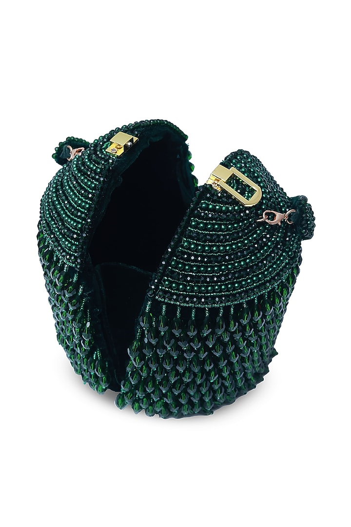 Green Suede Handcrafted Structured Bags by THE TAN CLAN at Pernia's Pop Up Shop