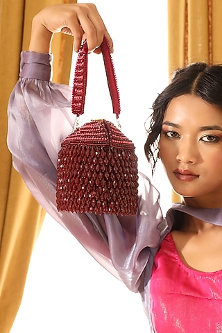 Red Suede Handcrafted Structured Bags by THE TAN CLAN