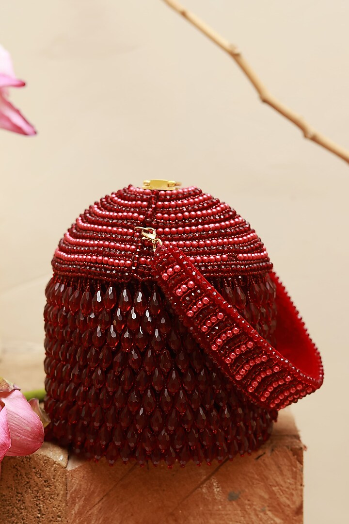 Red Suede Handcrafted Structured Bags by THE TAN CLAN at Pernia's Pop Up Shop