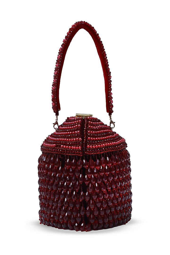 Red Suede Handcrafted Structured Bags by THE TAN CLAN at Pernia's Pop Up Shop