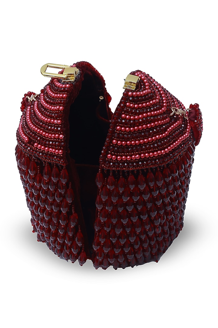 Red Suede Handcrafted Structured Bags by THE TAN CLAN at Pernia's Pop Up Shop