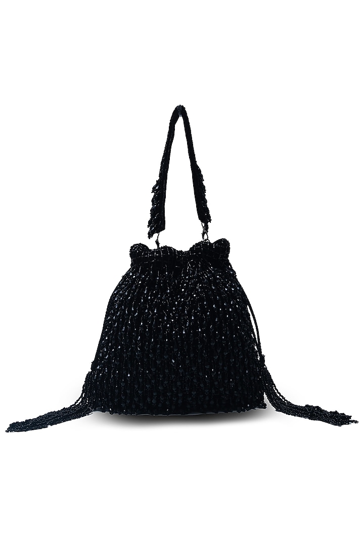Black Suede Handcrafted Potli by THE TAN CLAN at Pernia's Pop Up Shop