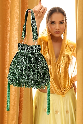 Green Suede Handcrafted Potli by THE TAN CLAN