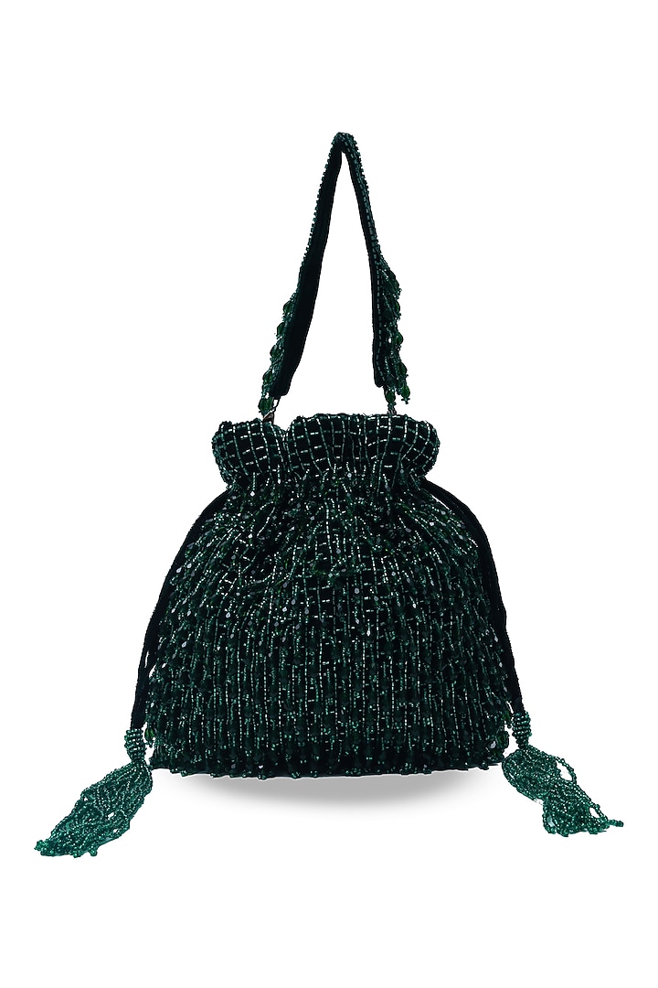 Green Suede Handcrafted Potli by THE TAN CLAN at Pernia's Pop Up Shop