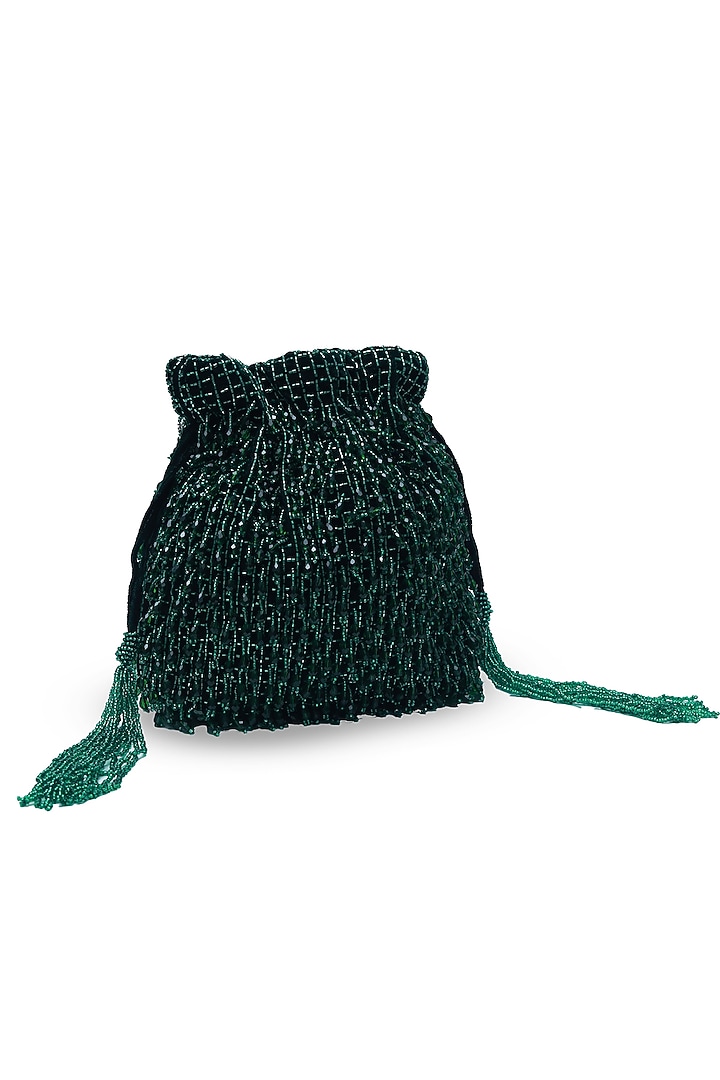 Green Suede Handcrafted Potli by THE TAN CLAN at Pernia's Pop Up Shop