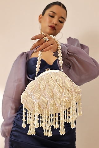White Suede Handcrafted Half Moon Bag by THE TAN CLAN