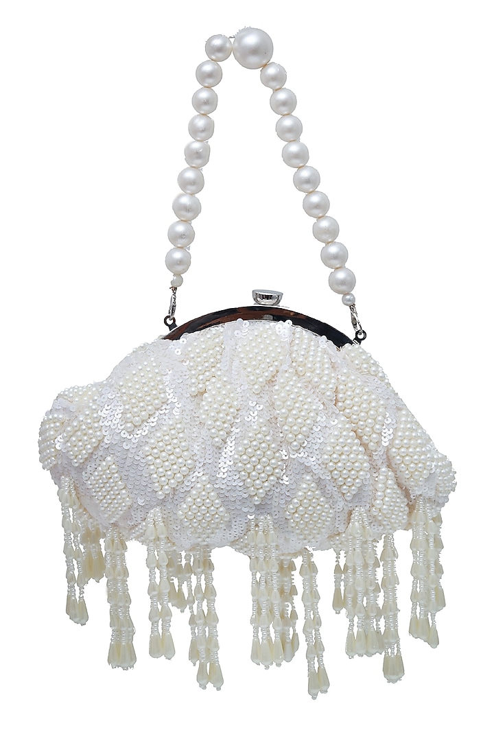 White Suede Handcrafted Half Moon Bag by THE TAN CLAN at Pernia's Pop Up Shop