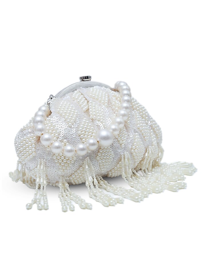 White Suede Handcrafted Half Moon Bag by THE TAN CLAN at Pernia's Pop Up Shop