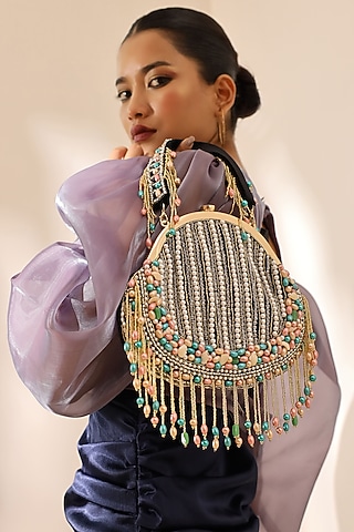 Black Suede Handcrafted Half Moon Bag by THE TAN CLAN