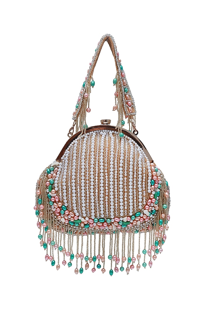 Gold Suede Handcrafted Half Moon Bag by THE TAN CLAN at Pernia's Pop Up Shop