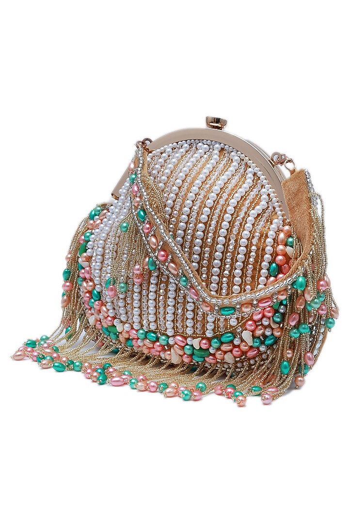 Gold Suede Handcrafted Half Moon Bag by THE TAN CLAN at Pernia's Pop Up Shop