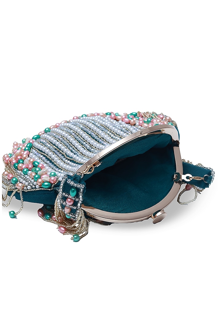 Green Suede Handcrafted Half Moon Bag by THE TAN CLAN at Pernia's Pop Up Shop