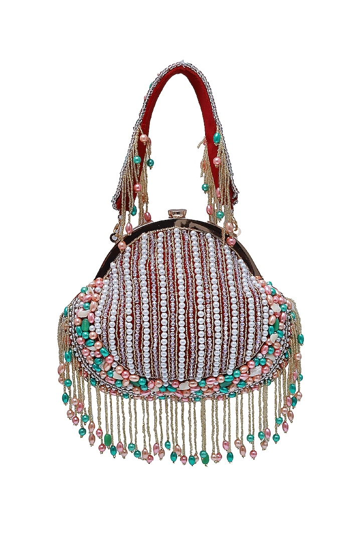 Red Suede Handcrafted Half Moon Bag by THE TAN CLAN at Pernia's Pop Up Shop