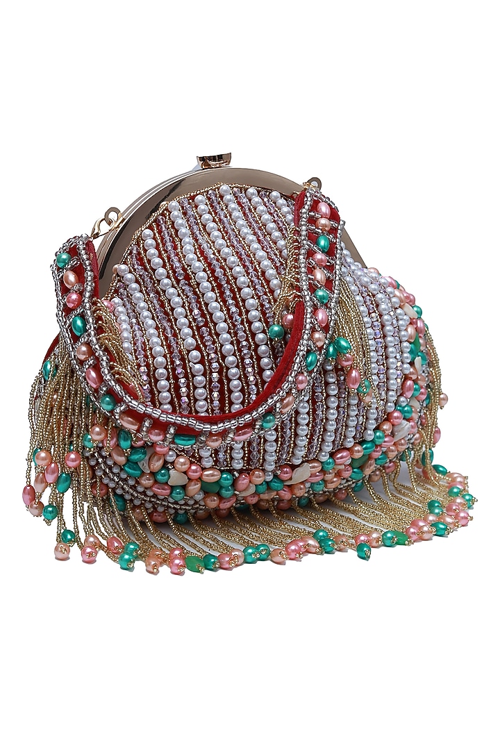 Red Suede Handcrafted Half Moon Bag by THE TAN CLAN at Pernia's Pop Up Shop