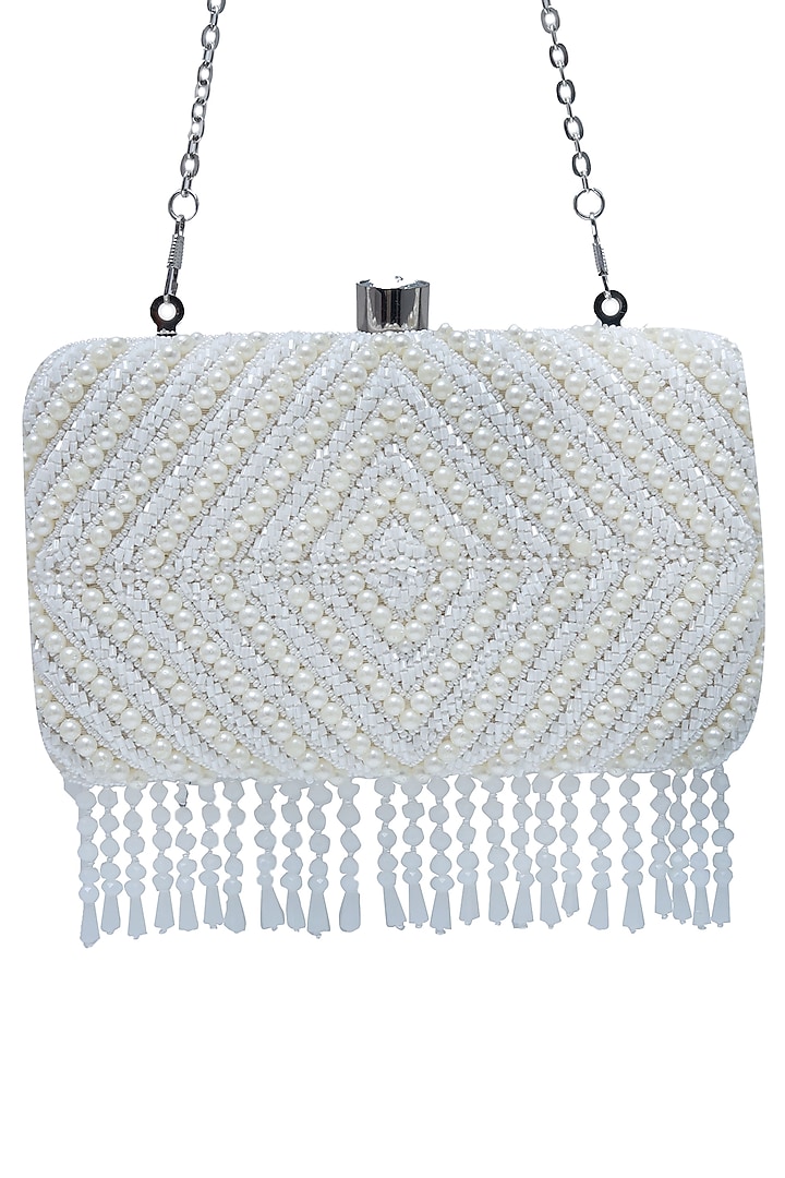 White Raw Silk Embroidered Clutch by THE TAN CLAN at Pernia's Pop Up Shop