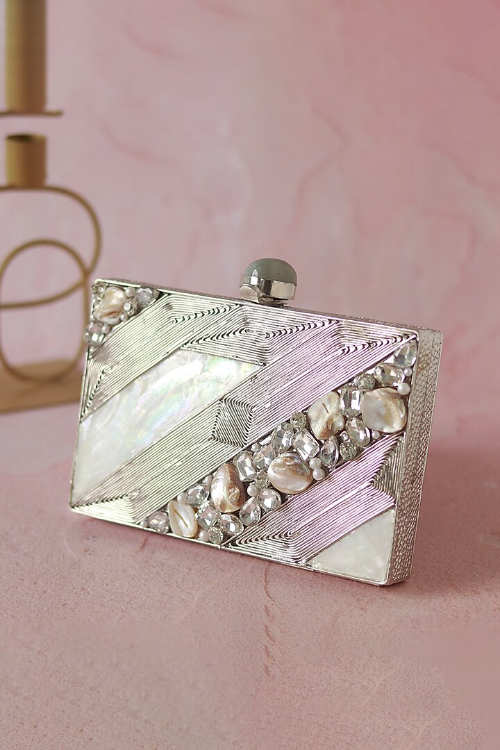 Silver Metal Sequins Hand Embellished Clutch by THE TAN CLAN at Pernia's Pop Up Shop