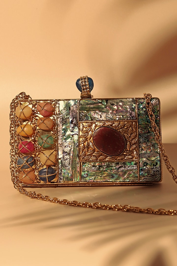 Gold Metal Sequins Embellishments Clutch by THE TAN CLAN at Pernia's Pop Up Shop