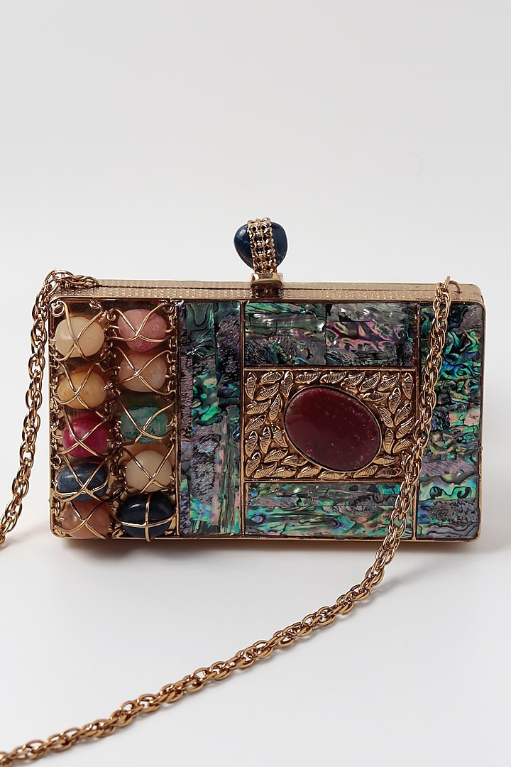 Gold Metal Sequins Embellishments Clutch by THE TAN CLAN at Pernia's Pop Up Shop