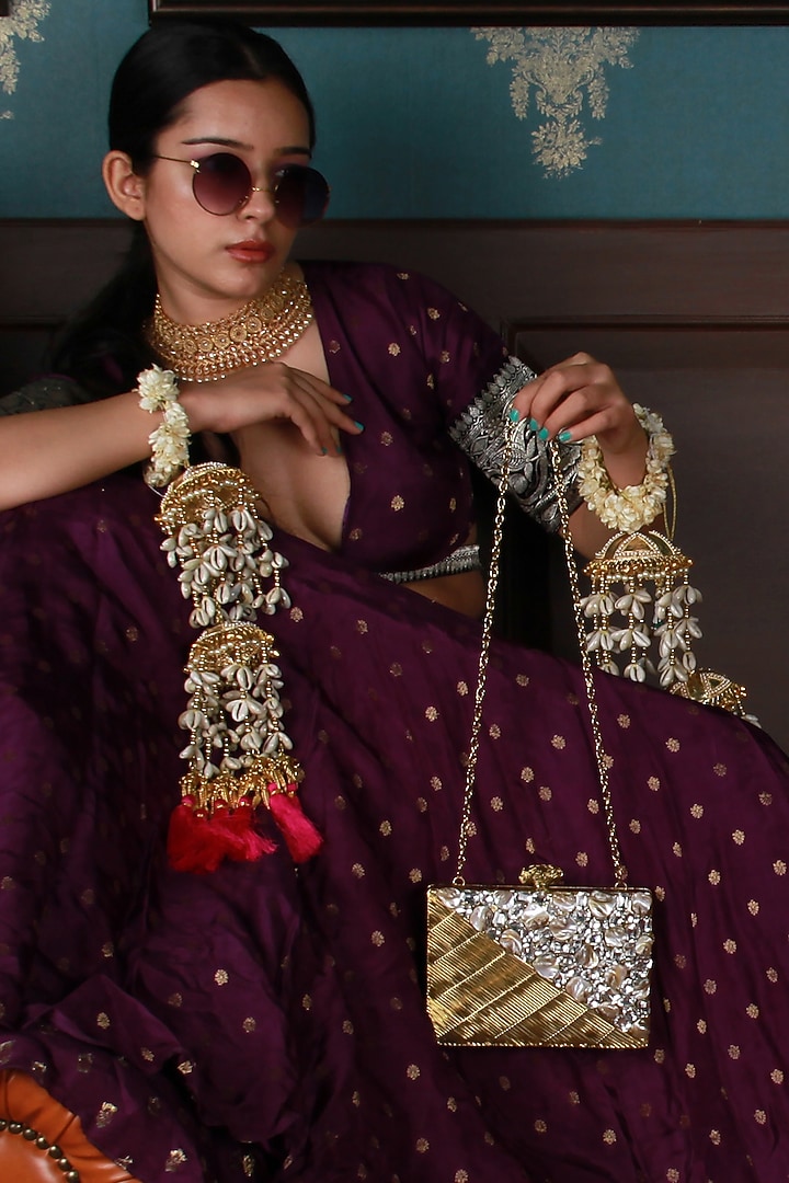 Gold Metal Sequins Embellishments Clutch by THE TAN CLAN at Pernia's Pop Up Shop