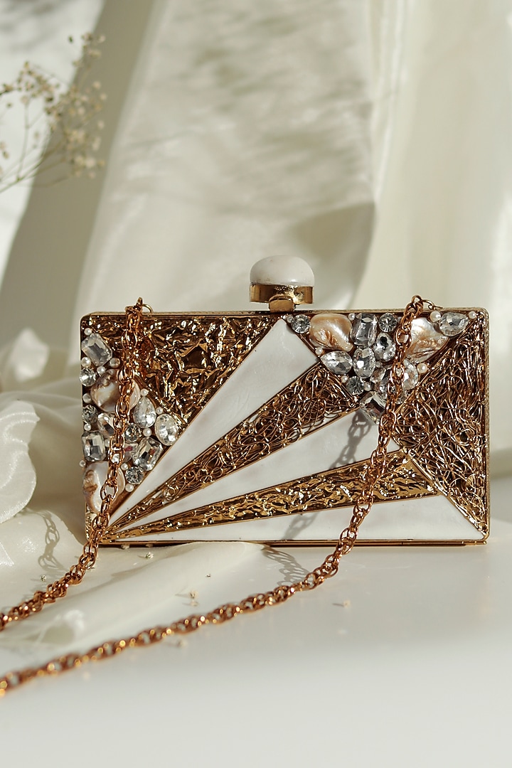 Gold Metal Sequins Embellishments Clutch by THE TAN CLAN at Pernia's Pop Up Shop