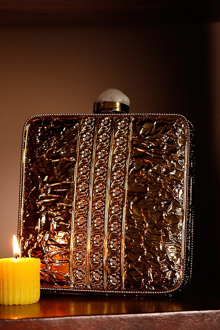 Gold Metal Sequins Embellished Clutch by THE TAN CLAN at Pernia's Pop Up Shop