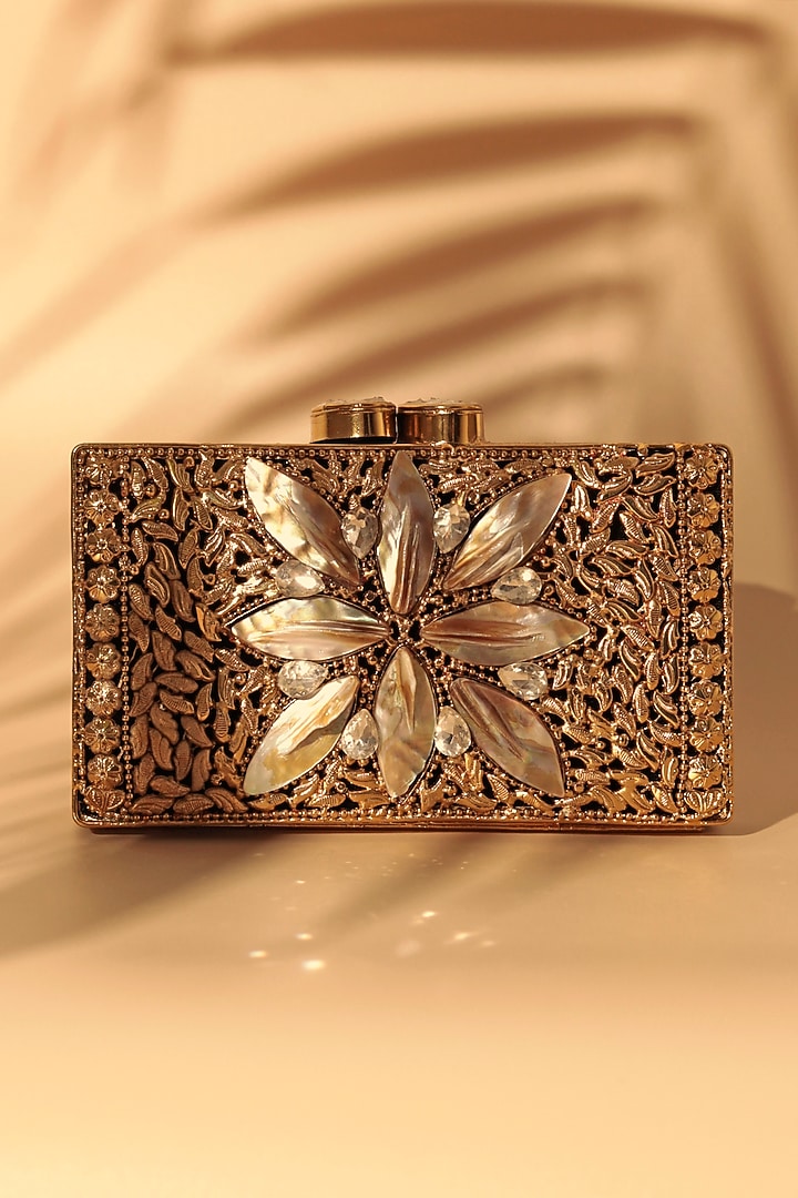 Gold Metal Sequins Embellished Clutch by THE TAN CLAN at Pernia's Pop Up Shop