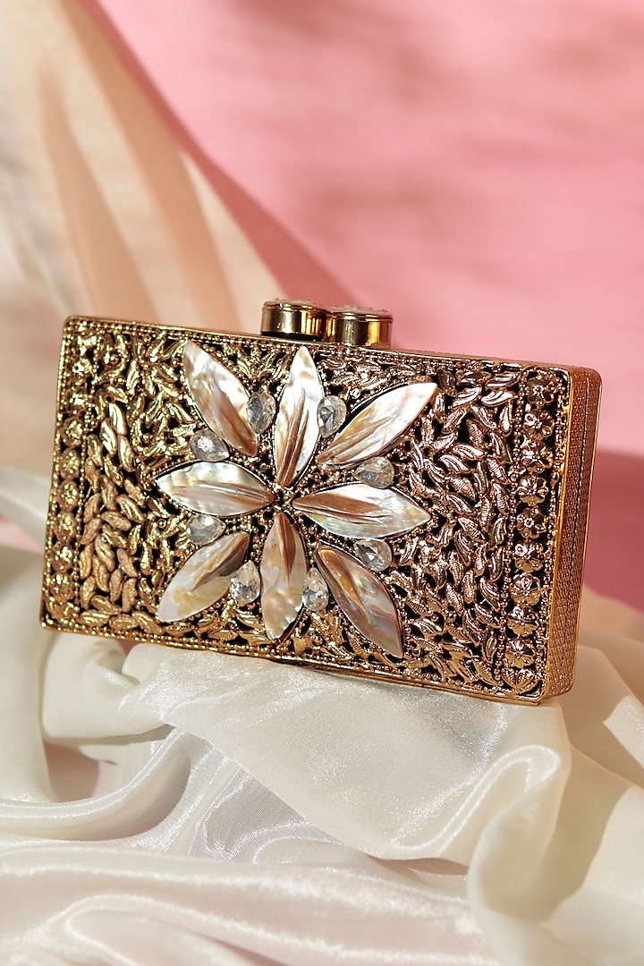 Gold Metal Sequins Embellished Clutch by THE TAN CLAN at Pernia's Pop Up Shop