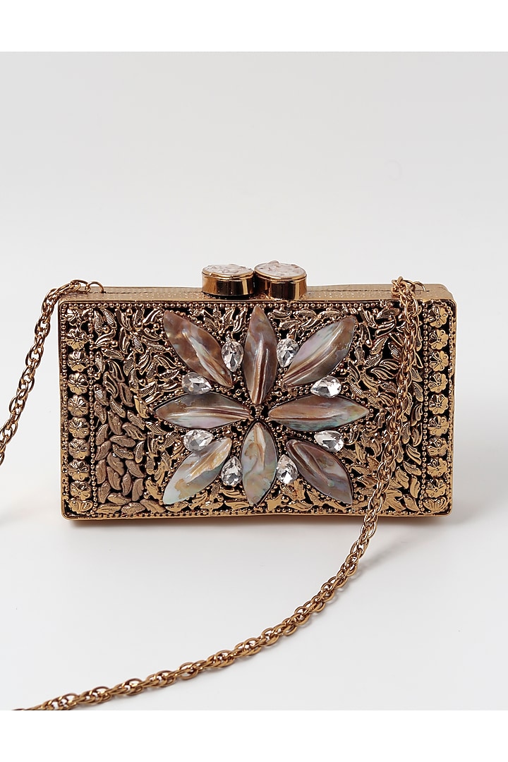 Gold Metal Sequins Embellished Clutch by THE TAN CLAN at Pernia's Pop Up Shop