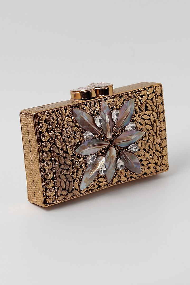 Gold Metal Sequins Embellished Clutch by THE TAN CLAN at Pernia's Pop Up Shop