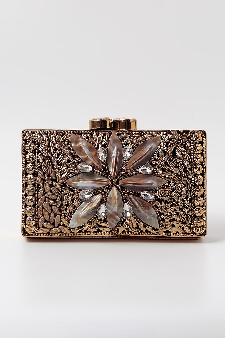 Gold Metal Sequins Embellished Clutch by THE TAN CLAN at Pernia's Pop Up Shop