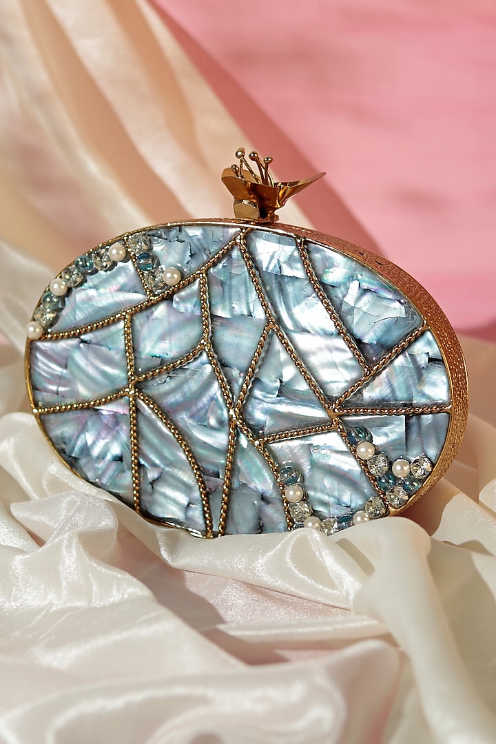 Gold Metal Sequins Embellished Clutch by THE TAN CLAN at Pernia's Pop Up Shop