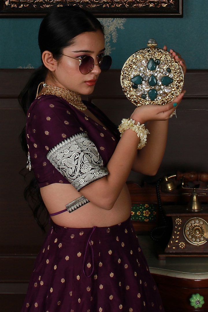 Gold Metal Sequins Embellished Vintage Circular Clutch by THE TAN CLAN at Pernia's Pop Up Shop